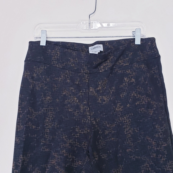 Carmen Marc Valvo Black Gold Crinkle Pull On Pant Slim Size 10 Dress Pants - Picture 7 of 9